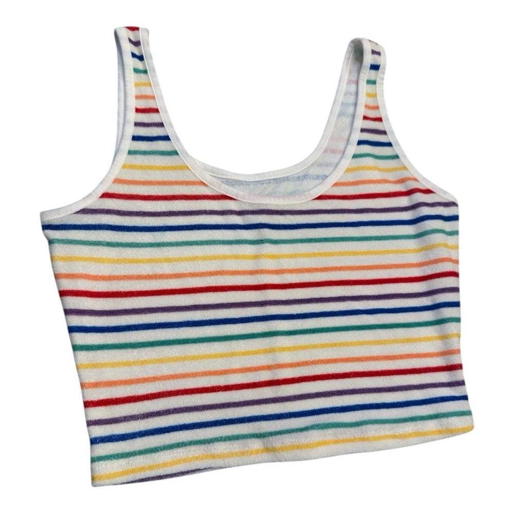 SO White Multicolor Striped Ribbed Crop Tank - Picture 5 of 7